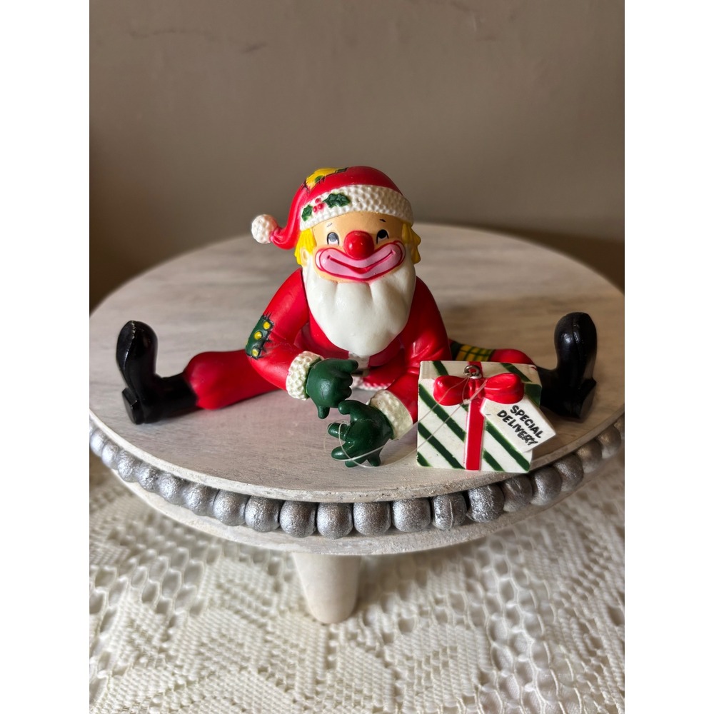 1987 Enesco Santa Claus Clown Shelf Sitter Special Delivery Christmas Decor